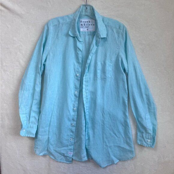 Frank & Eileen 100% Linen Shirley Button Shirt Classic Preppy Minimalist Blue M - Picture 5 of 16